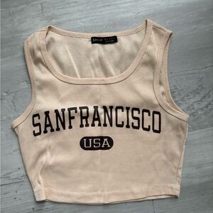 SHEIN Beige San Francisco USA Crop Top